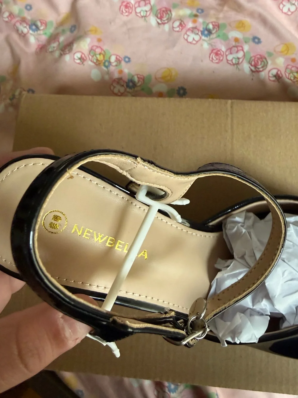 NEWBELLA Women’s Black Patent Slingback Heels